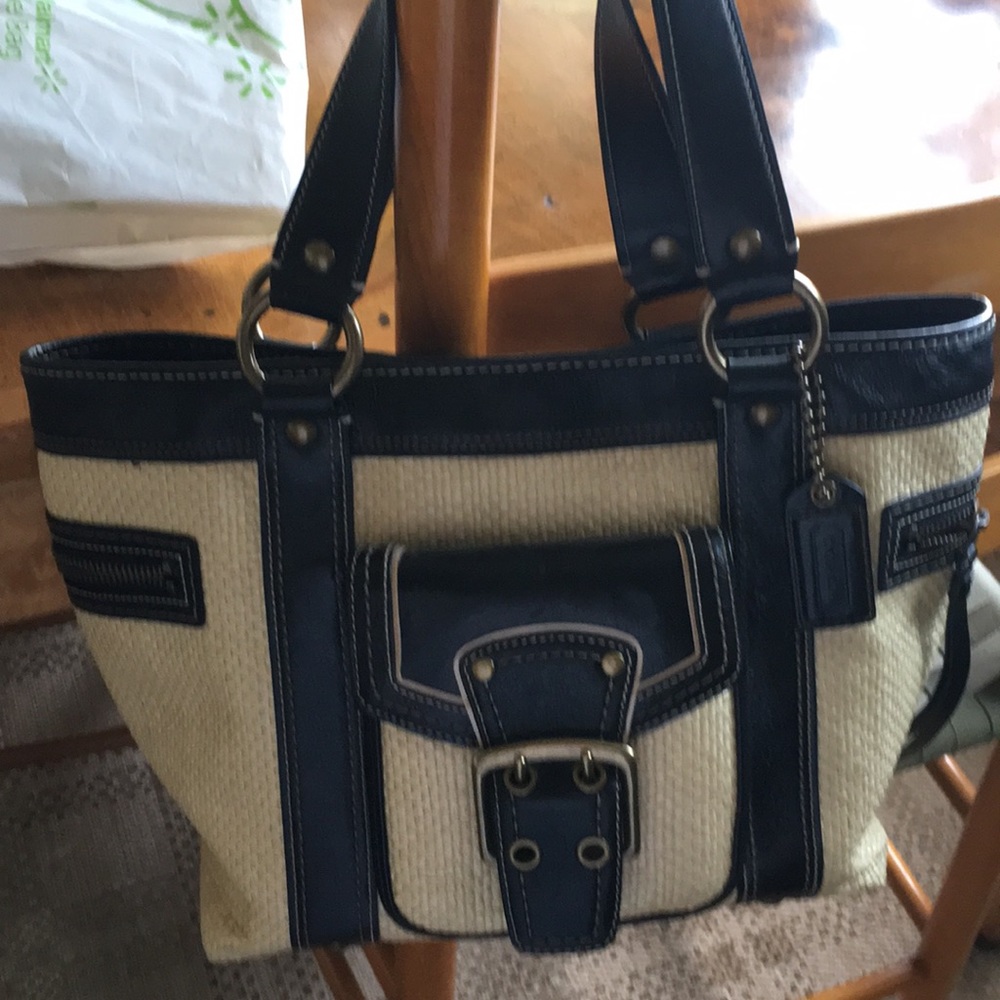 Coach Natural Straw & Leather Medium Tote